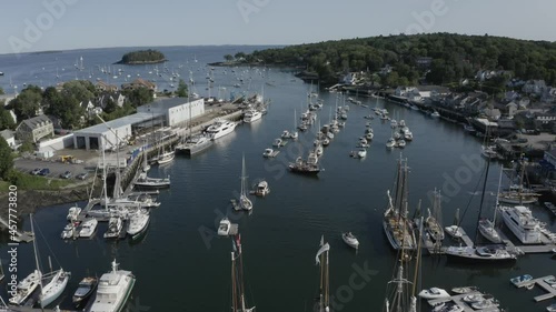 Flying Aerial over Camden Harbor Maine Boats and Tall Ships photo