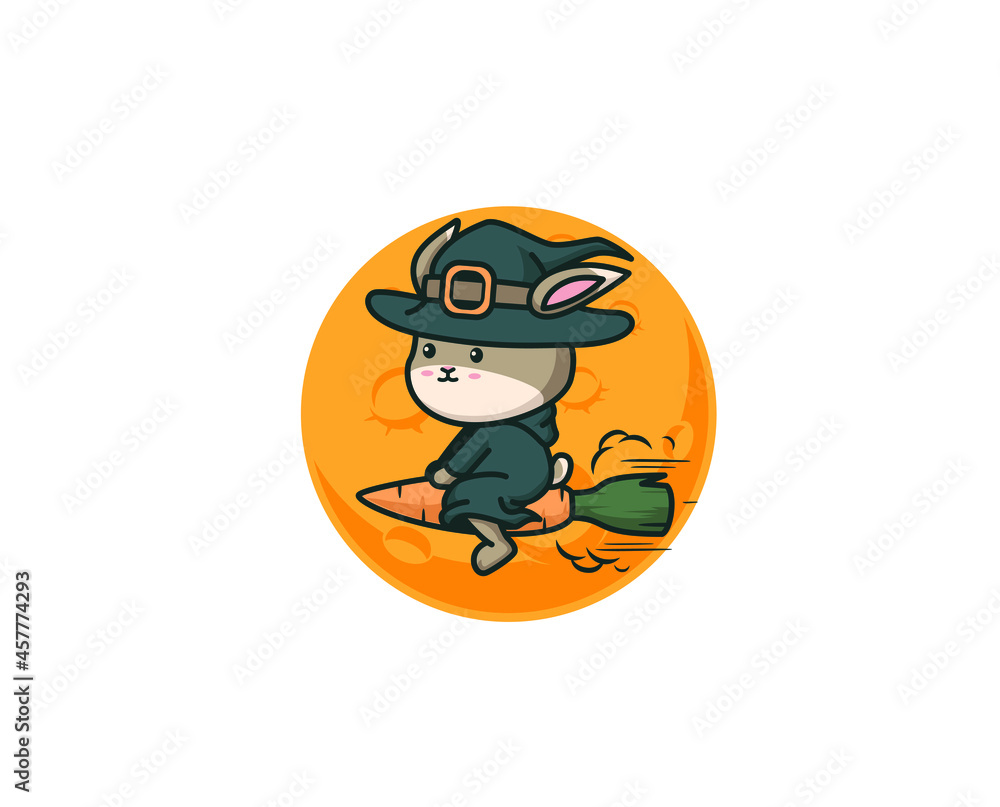 Flying rabbit witch with magic broom Flying rabbit witch with magic broom