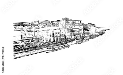 Building view with landmark of Kingston is the city in Canada. Hand drawn sketch illustration in vector.