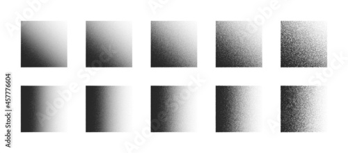 Stippled Square Hand Drawn Dotwork Vector Abstract Shapes Set In Different Variations Isolated On White Background. Various Degree Black Noise Dotted Rectangle Design Elements Texture Collection
