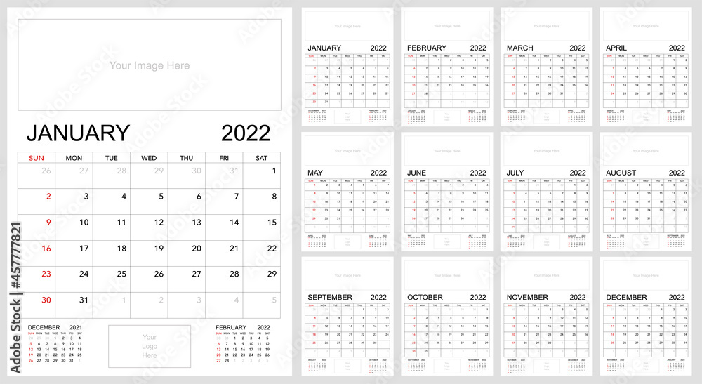 2022 Calendar Vertical Template. Calendar with Previous and Next Month in Each Page. Template with Space to Insert Photo and Logo. Letter Format Vector Illustration, Printable in Bigger Sizes. 2022 Calendar Vertical Template. Calendar with Previous and Next Month in Each Page. Template with Space to Insert Photo and Logo. Letter Format Vector Illustration, Printable in Bigger Sizes.