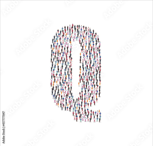 People Group of in the shape of consonant letter Q white background. Vector illustration