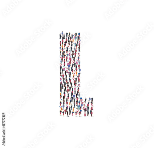 People Group of in the shape of consonant L white background. Vector illustration