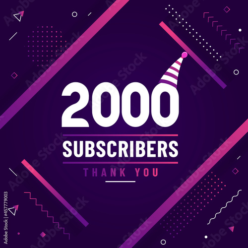 Thank you 2000 subscribers, 2K subscribers celebration modern colorful design.