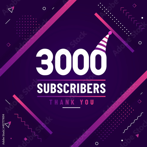 Thank you 3000 subscribers, 3K subscribers celebration modern colorful design.
