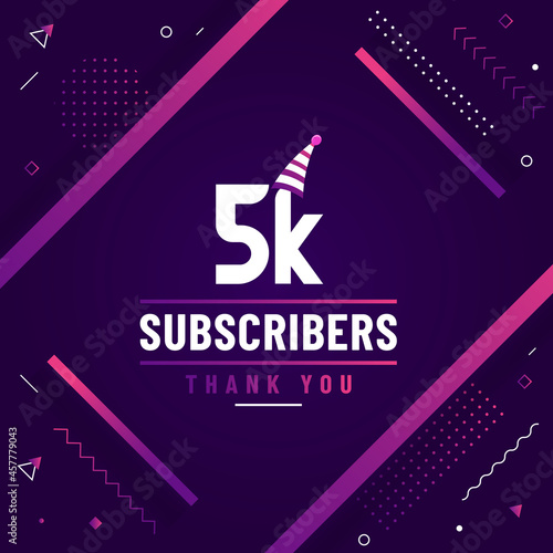 Thank you 5K subscribers, 5000 subscribers celebration modern colorful design.