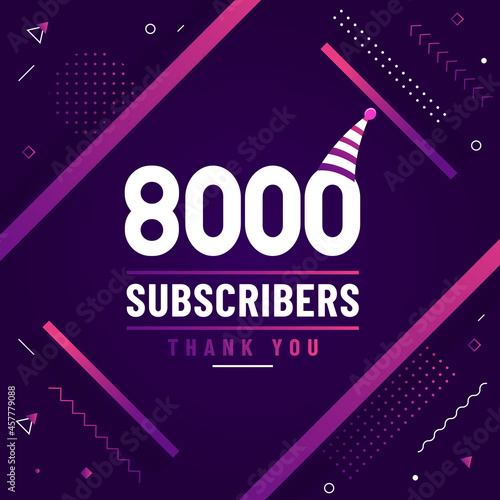 Thank you 8000 subscribers, 8K subscribers celebration modern colorful design.