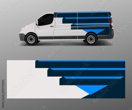 Vehicle decal wrap design cargo van vector. Graphic abstract wave background designs for advertisement company branding