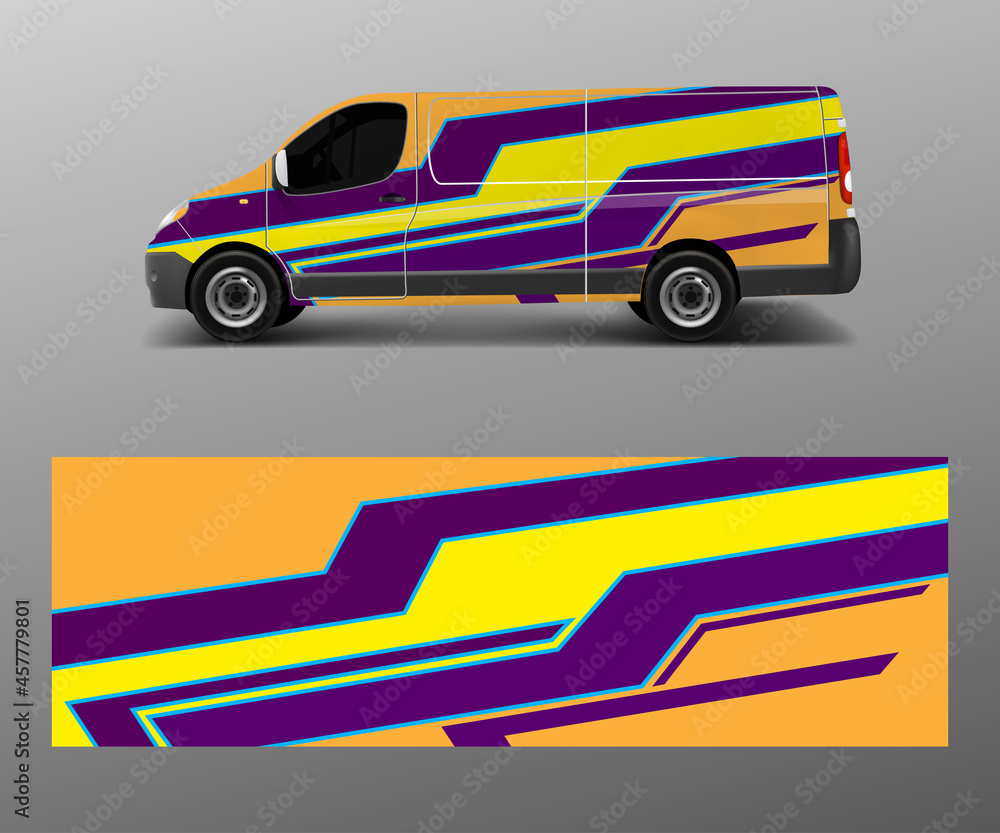 van decal wrap design vector for Company branding . Graphic wrap decal and sticker template vector