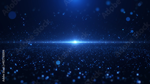 Abstract Blue Particle Futuristic Floating in Universe Horizontal Flare Cyan Light Effect Illustration Background	
