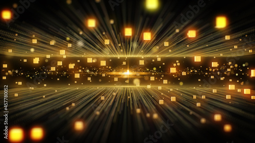 Gold Particle Blur Bokeh Straight Line Fly Through With Glow Cubic Illustration Background