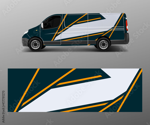 Vehicle decal wrap design cargo van vector. Graphic abstract wave background designs for advertisement company branding