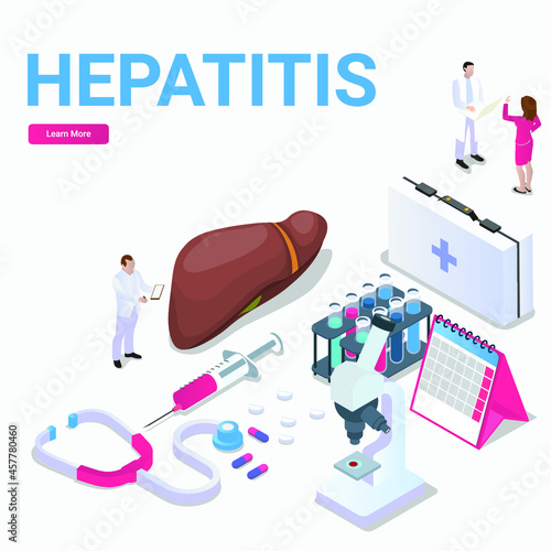 Hepatitis concept 3d isometric vector illustration concept for banner, website, landing page, ads, flyer
