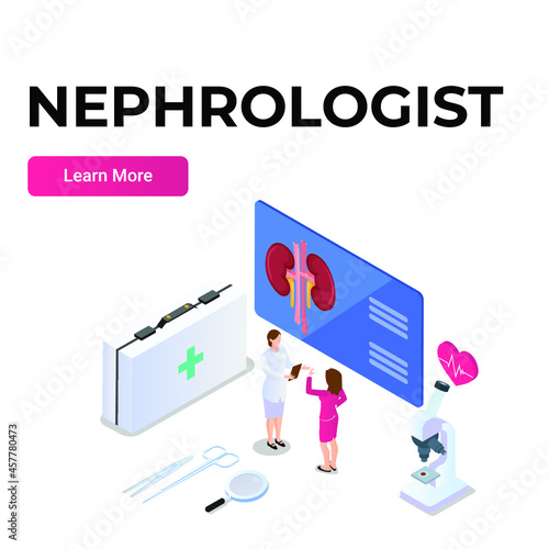 Nephrologist 3d isometric vector illustration concept for banner, website, landing page, ads, flyer
