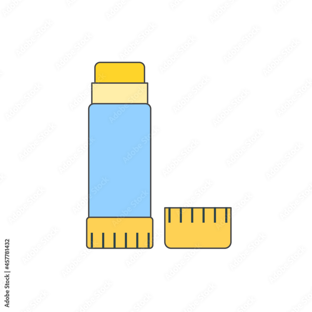 Outlined flat style glue stick vector icon design in blue and yellow colour.