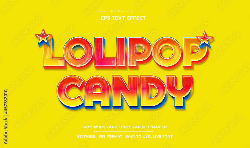Editable text effect lolipop candy style