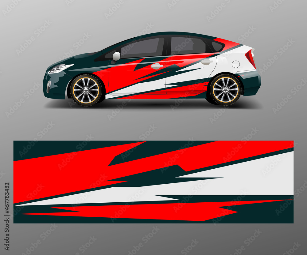 Fototapeta premium Racing car wrap. abstract strip shapes for Company car wrap, sticker, and decal template design vector