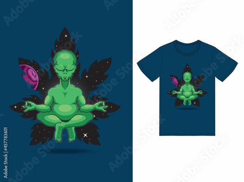 Alien meditasi yoga illustration with tshirt design premium vector  photo