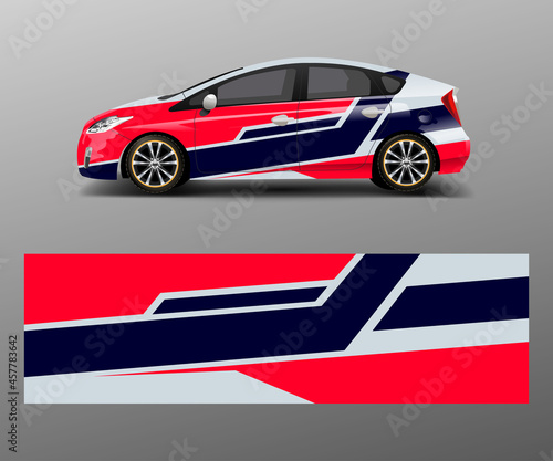 Racing car wrap. abstract strip shapes for Company car wrap, sticker, and decal template design vector © Saiful