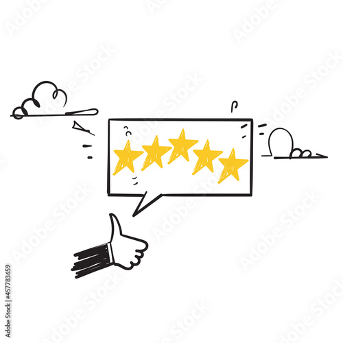hand drawn doodle 5 star rating review feedback icon illustration isolated