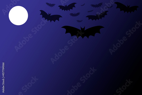 spooky Halloween purple sky and bright moon with black bats holiday illustration graphic © DrewTraveler