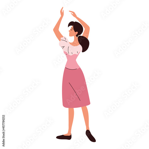 back view woman hands up