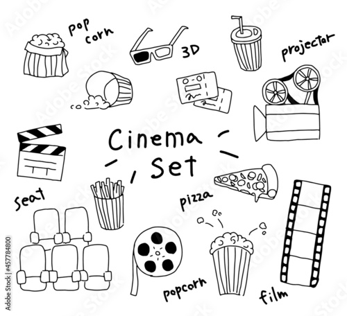 Movie simple monochrome illustration set