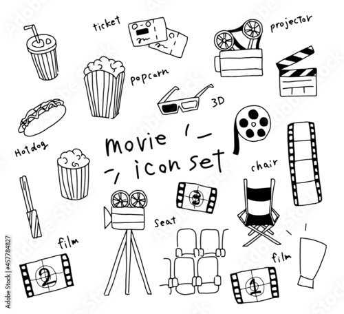 Movie simple monochrome illustration set