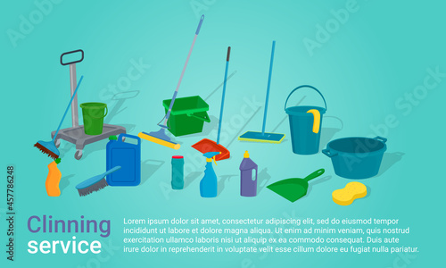 Poster of the Cleaning service.Cleaning services in offices and residential buildings.The concept of advertising cleaning business.Vector illustration.