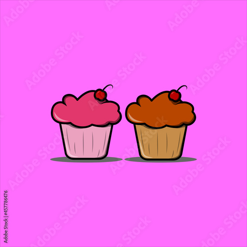 chocolate and strawberry muffin cupcake with cherry food and beverage cartoon vector illustration