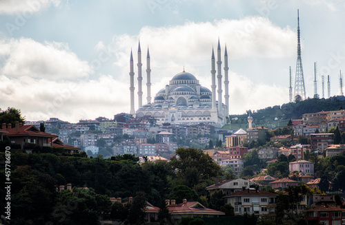 Blue Mosque against the backdrop of urban slums. Blue Mosque is an Ottoman-era historical imperial mosque located in Istanbul, Turkey.