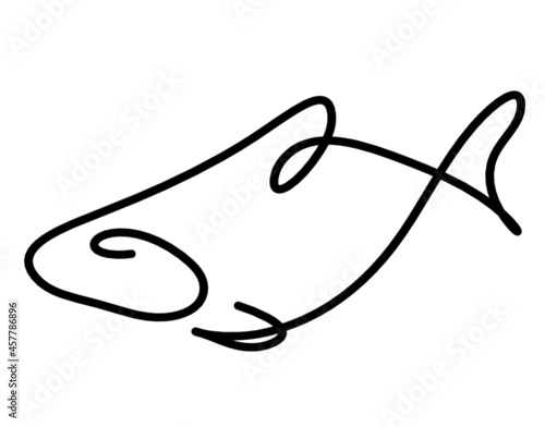Black silhouette of fish as line drawing on white background. Vector