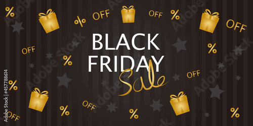 Decorative Black Friday banner design. Gift, sale, promotion, special price event background. Vector illustration.