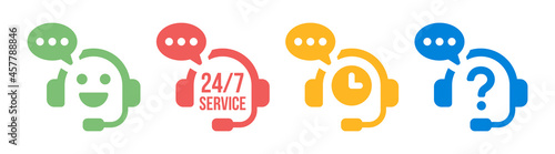 Support service icons set. Customer support symbol. Call center concept. Vector illustration