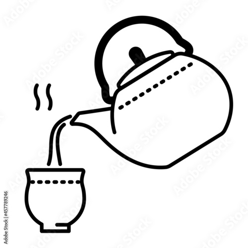 Japanese teapot Kyusu and japanese tea cup Yunomi. Pouring Japanese tea into a teacup.