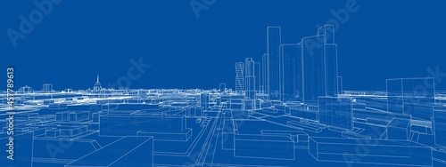 Vector 3d urban landscape. Buildings and roads