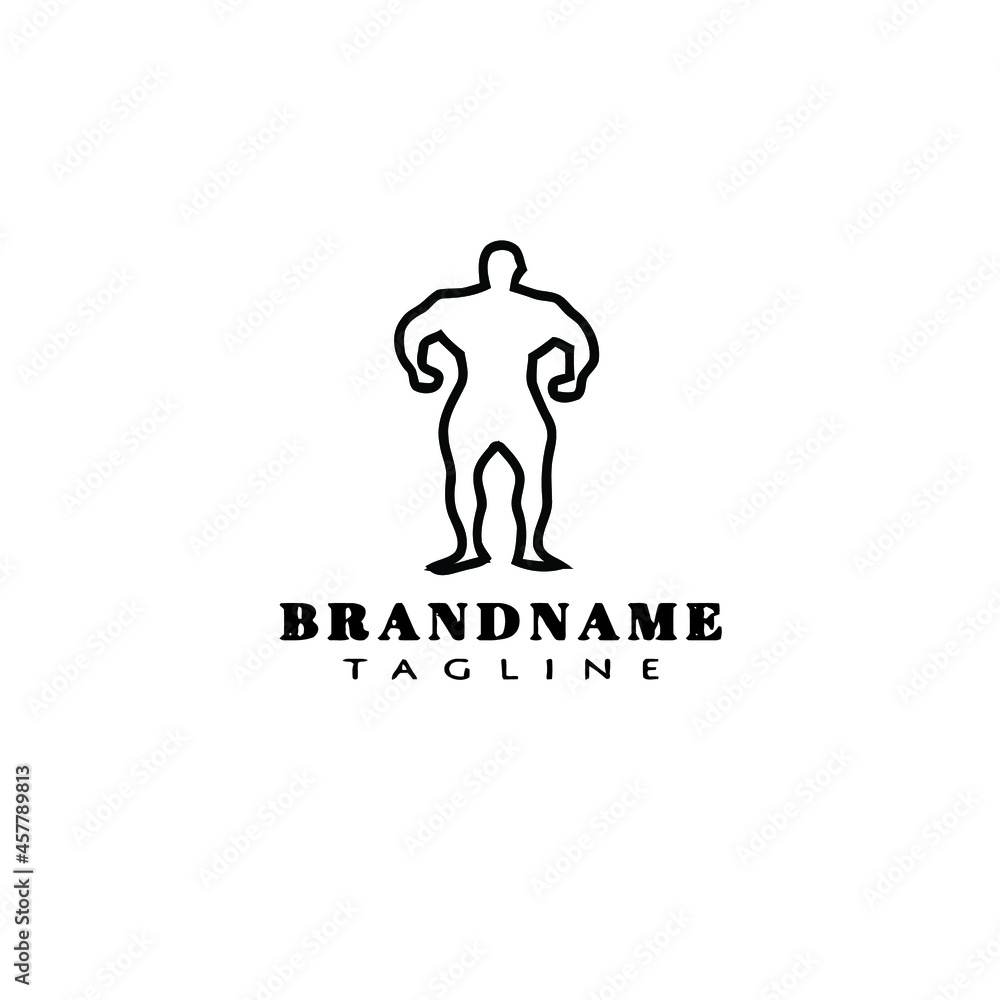 Fototapeta premium cute bodybuilding pose logo cartoon icon design template black isolated vector illustration