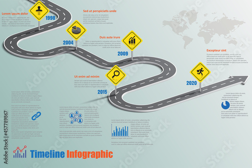 Business roadmap timeline infographic template with roadsign designed for background milestone modern diagram process technology digital marketing data presentation chart Vector illustration