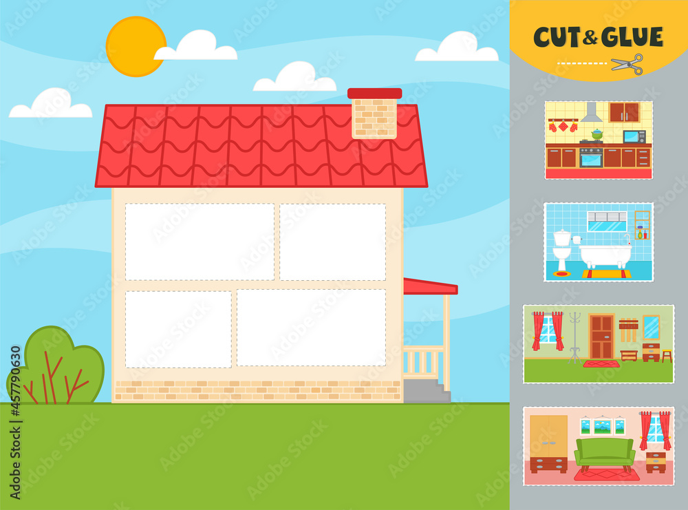 Paper Game For Kids Applique Cut And Paste In Workfheet House Use