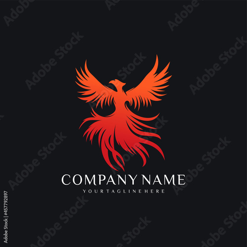 Flying Phoenix Fire Bird abstract Logo design vector template. Dove Eagle Logotype concept icon 