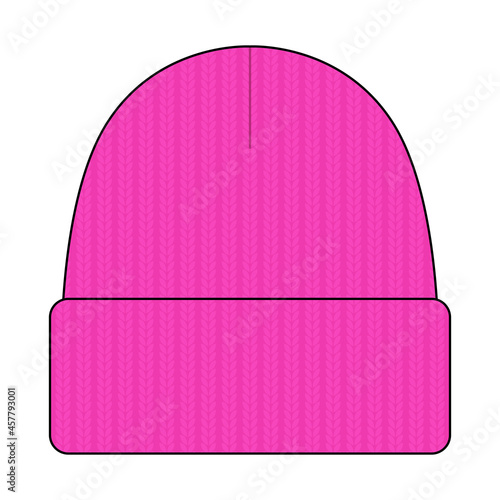 Blank Pink Beanie Hat Template on White Background, Vector File.