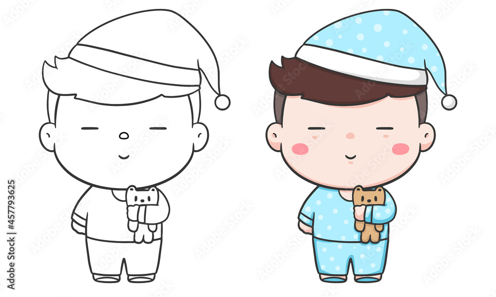 Cute boy in pajamas hand draw and coloring Stock Vector Adobe Stock