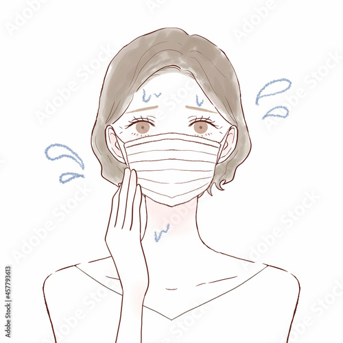 マスク着用による蒸れに悩む中年女性