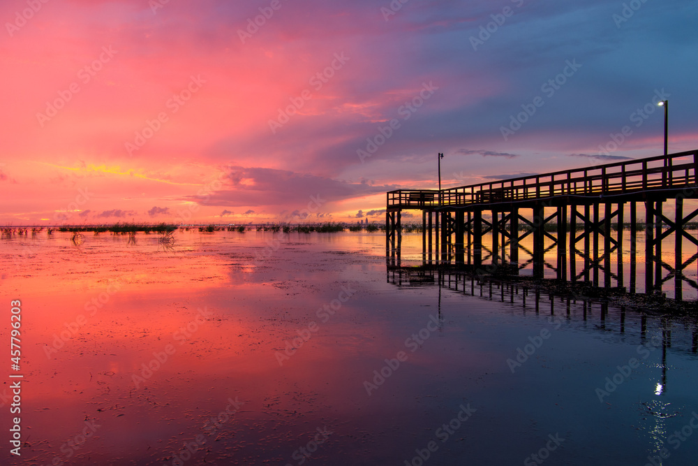Pier on Mobile Bay at sunset