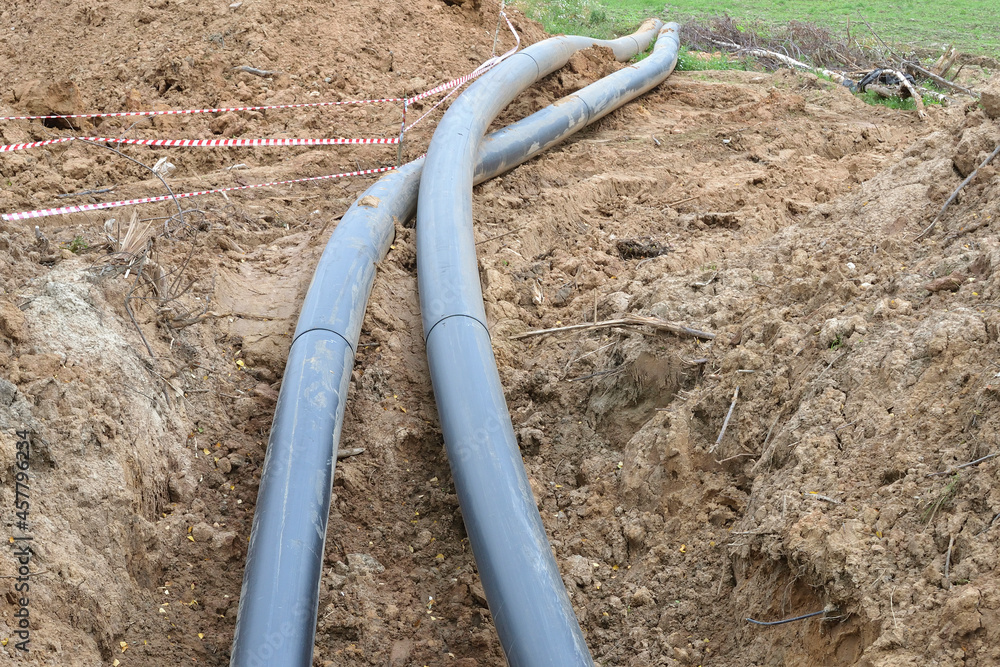 Installation For Sewage, laying drainage pipes into the ground
