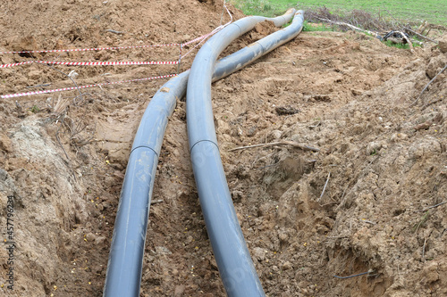 Installation For Sewage, laying drainage pipes into the ground