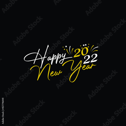 2022 happy new year symbol design. Vector illustration with black holiday label isolated on black background.