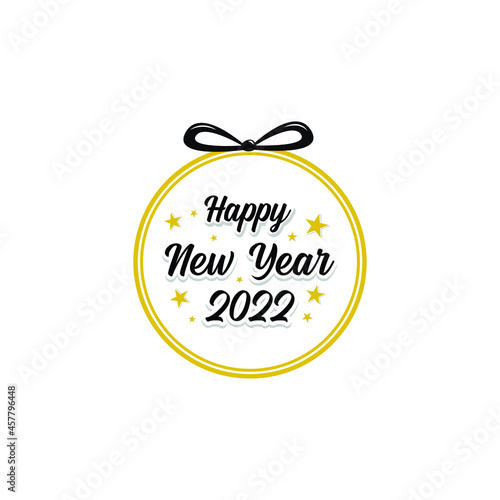 2022 happy new year symbol design. Vector illustration with black holiday label isolated on white background.