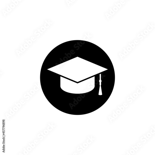 Graduation cap or mortar board icon with tassel. Flat illustration isolated on white.