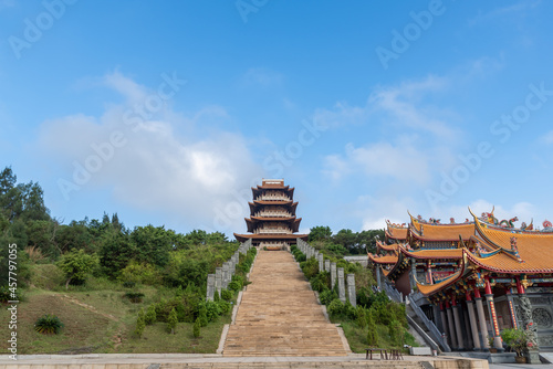 The attic of Chinese traditional ancient architecture is the whole and part of Mazu Pavilion in Putian, China